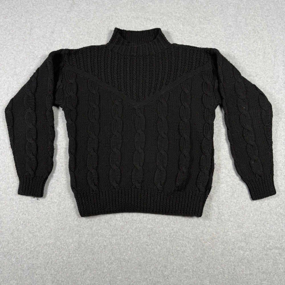 Valentino Uomo Vintage Black Wool Cable Knit Mock Neck Sweater Mens Small